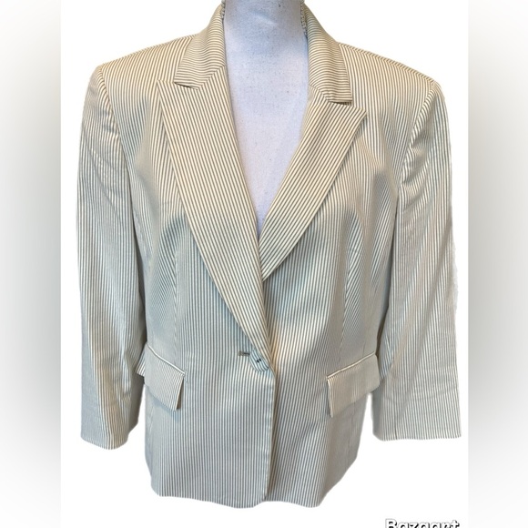 Kasper White/Tan Striped Blazer 3/4 Sleeve 1button Front Size 16 1 Button Front - Picture 1 of 4